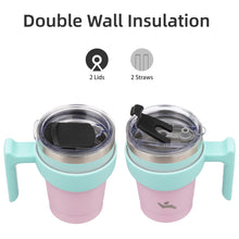 Load image into Gallery viewer, Konokyo 10oz Tumbler with Handle and 2 Straw 2 Lid, Insulated Water Bottle Stainless Steel Vacuum Cup Reusable Travel Mug,Gum