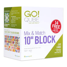 Load image into Gallery viewer, AccuQuilt GO! Qube Mix and Match 10 Inch Block with 8 Basic Cut Quilting Shapes, 2 Cutting Mats, Videos, Storage Box, and 14 Pattern Booklet