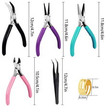 Load image into Gallery viewer, 4 Pack Jewelry Pliers Jewelry Making Pliers Tools Kit with Needle Nose Pliers/Chain Nose Pliers, Round Nose Pliers, Bent Nose Pliers, Wire Cutters for Wire Wrapping Earring Craft Making Supplies