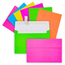 Load image into Gallery viewer, Paper Junkie 112 Pack Bright Neon Colored Envelopes with Self-Adhesive, Bulk Set for 4x6 Invitations, Greeting Cards, Birthday, Baby Shower (A6)