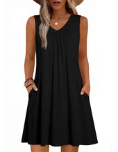 Load image into Gallery viewer, Zeagoo Sleeveless Dresses for Women Black Tshirt Dresses Summer Tank Dress V Neck A Line Dress with Pockets Womens Pleated Sundresses XXL