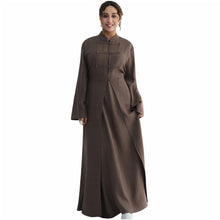 Load image into Gallery viewer, 2PCS Womens Muslim Abaya Dress Soft Light Prayer Clothing Stand Collar Full Coverage Cardigan Dress Outfits Mocha