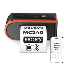 Load image into Gallery viewer, MUNBYN MC240 Bluetooth Thermal Label Printer with Battery, Built-in Paper Bin, Portable Wireless 4×6 Shipping Label Printer, Compatible with iOS, Android, Windows, Mac, Works for Small Business