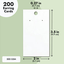 Load image into Gallery viewer, Juvale White Earring Display Cards, 200-Pack Hanging Earring Cards for Selling, Packaging, Storage, 500 GSM Thick and Sturdy Paper Material, Jewelry Holders (3.5x2 in)