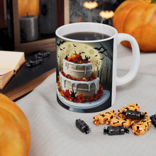Load image into Gallery viewer, Happy Spooky Halloween Cake Celebration #17 Ceramic 11oz mug AI-Generated Artwork