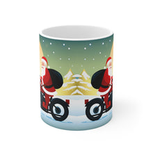 Load image into Gallery viewer, Rudolph on Holiday Cycling Santa Ceramic Mug 11oz Design #3
