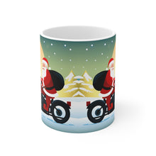 Load image into Gallery viewer, Rudolph on Holiday Cycling Santa Ceramic Mug 11oz Design #3