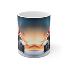 Load image into Gallery viewer, Rudolph on Holiday Cycling Santa Ceramic Mug 11oz Design #2