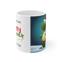 Load image into Gallery viewer, Personalized Dinosaur Raptor Rocks Christmas Santa Red Hat Ceramic Mug 11oz Design #5 Custom