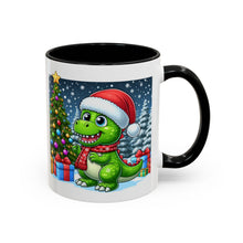 Load image into Gallery viewer, Mug Dinosaur Santa Hat Tree Star Holiday Coffee Cup 11, 15oz