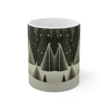 Load image into Gallery viewer, Winter Scene Green with White Trees #5 11oz Ceramic Mug AI Generated Image