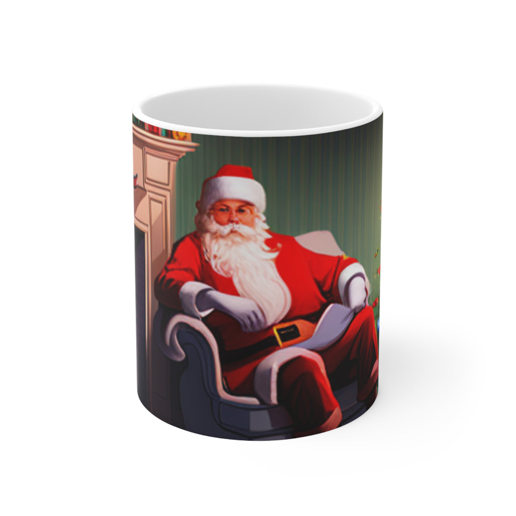 Merry Christmas Santa Fire Place Ceramic Mug 11oz Design #2 Wrap-a-round