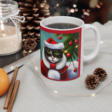 Load image into Gallery viewer, Fancy Mischievous Gray Kitty Christmas Vibes Ceramic Mug 11oz Design #1