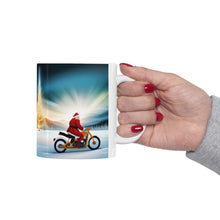 Load image into Gallery viewer, Here Comes Motorcycling Santa 11 oz Ceramic Mug Package Delivery Wrap-a-round #1