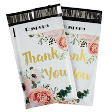 Load image into Gallery viewer, RUSPEPA 6x9 inches Poly Mailers Shipping Bags Thank You Notes Flowers Surrounded White Poly Mailers 2.3 Mil Heavy Duty Self Seal Mailing Envelopes - 100 Pack