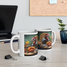 Load image into Gallery viewer, Thanksgiving Take Flight Turkey All Dressed up and Nowhere to Go Ceramic Coffee Mug Design #1 Left Right