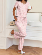 Load image into Gallery viewer, Ekouaer 2 Piece Womens Pajamas Short Sleeve Top and Long Pants Pjs Set Printed Sleepwear with Pocket Valentine's Day Gift Rose Pink Leopard XX-Large