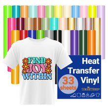 Load image into Gallery viewer, TECKWRAP Heat Transfer Vinyl Bundle - 33 Sheets 12" x 12" Iron on Vinyl for T-Shirt, 33 Assorted Color HTV Vinyl Compatible with Heat Press Craft Cutters (PU 33 Colors)