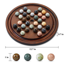 Load image into Gallery viewer, Giftqulo Solitaire Game,12.7-Inch inches Solid Wooden Board with 33 Natural Marble Balls, Deluxe Solitaire Game Set Single-Player Strategy Board Game and Smart Games