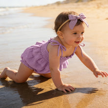 Load image into Gallery viewer, ZOELNIC Baby Girl Romper Ruffle Newborn Girl Bodysuit Jumpsuit Baby Girl Clothes Outfit (6-12 Months, Purple)