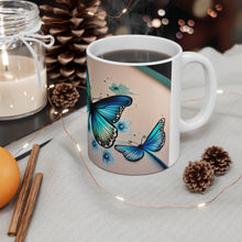 Load image into Gallery viewer, March Aquamarine Birth Month Colors Fairies & Butterflies #4 Mug 11oz mug AI-Generated Artwork