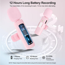 Load image into Gallery viewer, PoP voice Pink Wireless Lavalier Microphone for iPhone/Android - Mini Clip-On Mic with Noise Cancellation, 65ft Range, 12H Battery, Lapel Mic for Record Video, Podcast Vlog Content Creator Interview