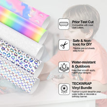 Load image into Gallery viewer, TECKWRAP Candy Rainbow Adhesive Vinyl Bundle Holographic Permanent Vinyl for Crafting Cutter 12" x 36"/Rolls (Glitter White,Transparent Leopard,Transparent Mermaid,Pastel Rainbow,Holo Cloud)
