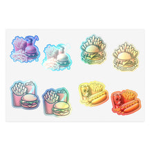 Load image into Gallery viewer, Hot Dog, Burgers & Fries Foodie Vinyl Sticker Sheets - 4 Foods/2 each 8pc Set