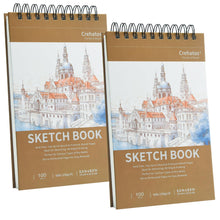 Load image into Gallery viewer, Crehatos 5.5" x 8.5" Sketch Book, Top Spiral Bound Sketch Pad, 100 Sheets Each 68lb/100gsm Drawing Paper, 2 Pack