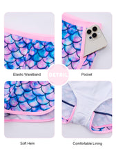 Load image into Gallery viewer, Mermaid Swimsuit for Girls Size 7-8 Adjustable Strap Drawstring Tankini Bathing Suits with Pocket Boyshorts Summer Modest Beach Swimwear Sets