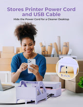 Load image into Gallery viewer, MUNBYN Label Holder for Rolls and Fan-Fold Labels, Thermal Sticker Roll Holder for Desktop Thermal Printer Shipping Supplies Industrial Paper, Purple