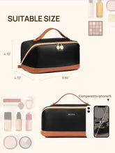 Load image into Gallery viewer, Telena Leather Make Up Bag Portable Travel Makeup Bag Waterproof Cosmetic Bags for Women Large Capacity With Handle and Divider Open Lay Flat