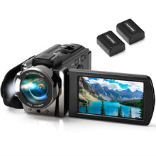 Load image into Gallery viewer, kimire Video Camera Camcorder Digital Camera Recorder Full HD 1080P 15FPS 24MP 3.0 Inch 270 Degree Rotation LCD 16X Digital Zoom Camcorder Camera with 2 Batteries(Black)