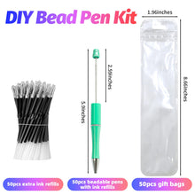Load image into Gallery viewer, DASTTUIS 150 Pieces DIY Beadable Pen Kit – 50 Plastic Ballpoint Pens with Refills & Bags – School Supplies, Office Accessories & Decorative Items for Students & Teachers (Cyan)