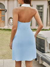 Load image into Gallery viewer, Fisoew Womens Halter V Neck Tennis Dress Polo Collar Sleeveless Color Block Open Back Workout Golf Summer Casual Mini Dresses Sky Blue