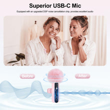 Load image into Gallery viewer, PoP voice Pink Wireless Lavalier Microphone for iPhone/Android - Mini Clip-On Mic with Noise Cancellation, 65ft Range, 12H Battery, Lapel Mic for Record Video, Podcast Vlog Content Creator Interview