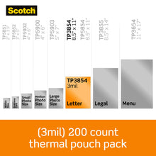 Load image into Gallery viewer, Scotch Thermal Laminating Pouches, 200 Count, Clear, 3 mil., Ideal Office or School Supplies, Fits Letter Sized Paper (8.9 in. × 11.4 in.)