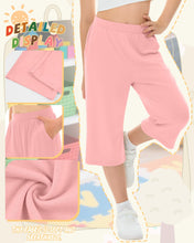 Load image into Gallery viewer, LessonZoo 3 Pack Girls' Capri Pants with Pockets Wide Legs Elastic Waist Capris Yoga Workout Lounge Pants Casual Sweatpants(Pink, Lavender, Peach Pink,13-14 Years)