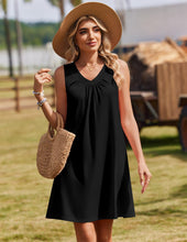 Load image into Gallery viewer, Zeagoo Sleeveless Dresses for Women Black Tshirt Dresses Summer Tank Dress V Neck A Line Dress with Pockets Womens Pleated Sundresses XXL