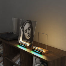 Load image into Gallery viewer, KORRTFID Now Playing Vinyl Record Stand, Light Up Vinyl Record Display Stand with RGB Sound Control Pickup Rhythm Lights Bar, Warm White Light with Fingerprint-Proof Acrylic Letters
