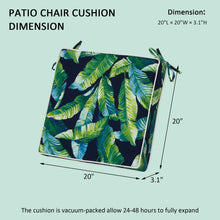Load image into Gallery viewer, Localive Outdoor Dining Chair Cushion Pad 20"x20" 4Pcs- Tie Straps for Secure Fit, Water-Resistant, UV Resistant, Recycled PFAS-Free Fabric, 3-Year Fabric Warranty, Tropical Leaf