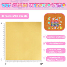 Load image into Gallery viewer, TECKWRAP Heat Transfer Vinyl Bundle - 33 Sheets 12" x 12" Iron on Vinyl for T-Shirt, 33 Assorted Color HTV Vinyl Compatible with Heat Press Craft Cutters (PU 33 Colors)