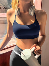 Load image into Gallery viewer, Aoysky Womens Y Back Racerback Sports Bras Padded Low Impact Spaghetti Thin Strap Wireless Scoop Neck Workout Yoga Top Dark Blue