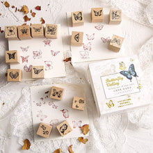Load image into Gallery viewer, Tvoip 16 Pcs Wooden Rubber Stamp Set, Vintage Butterfly Scrapbooking Stamps Junk Journal DIY Craft Wooden Rubber Stamps Set for Scrapbook Album Diary Seal Stamps