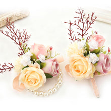 Load image into Gallery viewer, Embewhis Wedding Corsage and Boutonniere Set, Artificial Wrist Corsage and Groom Boutonniere for Prom, Wedding Party, Dance, or Ceremony, for Men and Women