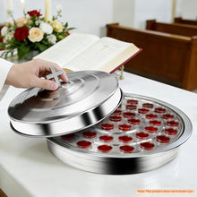 Load image into Gallery viewer, Stainless Steel Communion Tray with Lid - 40 Holes Church Communion Supplies Set, Stackable Worship Tray for Church Services, Weddings & Gatherings (Silver, Cups Not Included)