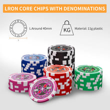 Load image into Gallery viewer, AIBETOMG Poker Chips with Numbers,300Pcs Poker Chips Set with Aluminum Travel Case,11 Gram Casino Poker Set for Texas Holdem, Blackjack