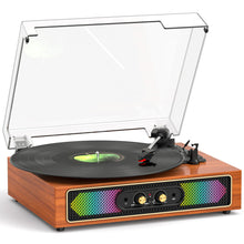 Load image into Gallery viewer, Bluetooth Record Player with RGB Lights, 3-Speed Belt-Drive Turntable with Built-in Stereo Speakers, Bass/Treble Control, Auto Stop, AUX in/Out, RCA Out, Retro Wood Vinyl Player for Home & Gift Use