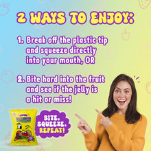 Load image into Gallery viewer, Josh Bosh Juicy Chew Challenge Fruit Shape Jellies 3-Pack – 7 Fruit-Flavored Shapes for the “Hit or Miss Challenge” per 9.87 Oz Bag
