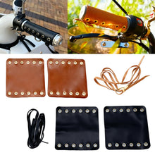 Load image into Gallery viewer, CQnodoit 4 PCS Flat Leather Motorcycle Grip Covers Brown and Black Handlebar Protectors with Adjustable Straps Universal Anti-Slip Handle Gloves for Most Bikes